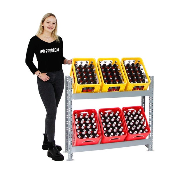 PROREGAL Getränkekistenregal Getränkeregal Tegernsee Extra-Breit HxBxT 100 x 110 x 30 cm 6 Kästen Grau