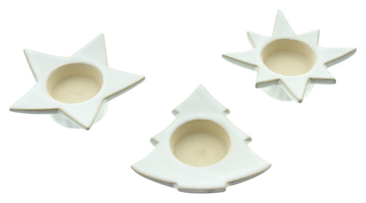 FRANK FLECHTWAREN | Teelichthalter Christmas-Time, 3er Set, 11 x 10,5 x 3,5 cm, 11 x 11 x 2,5 cm, 12 x 12 x 3,5 cm, PORZELLAN