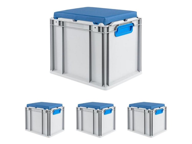 PROREGAL SparSet 4 x Eurobox NextGen Seat Box Blau HxBxT 36,5 x 30 x 40 cm 30 Liter Griffe Geschlossen Eurobehälter Sitzbox Transportbox