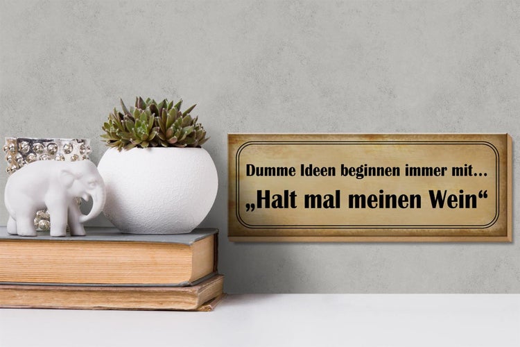 Holzschild Spruch 27x10cm Dumme Ideen mit halt meinen Wein