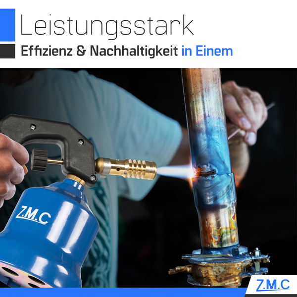 ZMC Gasbrenner 2,2 kW + 10 Gaskartuschen 190 g, Flambierbrenner, Bunsenbrenner, Küchenbrenner mit einstellbarer Flamme, Brenneraufsatz für Camping, Lötbrenner, Lötlampe zum Weich- oder Hartlöten