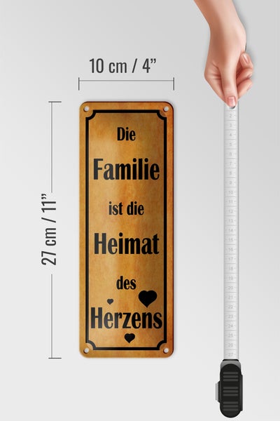 Blechschild Spruch 10x27cm Familie ist Heimat des Herzens Dekoration
