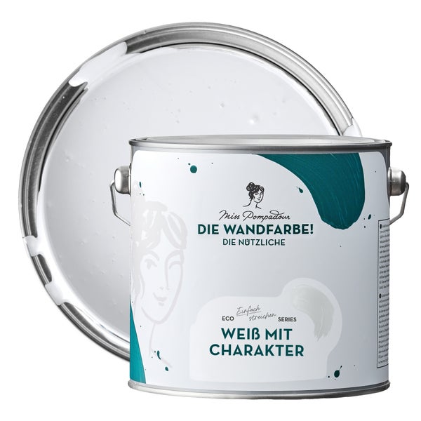 MissPompadour abwaschbare Wandfarbe 2.5L Weiß mit Charakter - hohe Deckkraft und Ergiebigkeit - matte, scheuerbeständige Innenfarbe - geruchsarm, wasserbasiert, atmungsaktiv - Die Nützliche