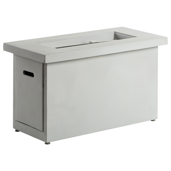 Maßzeichnung eines rechteckigen Gaskamins mit Abmessungen in Zentimetern.