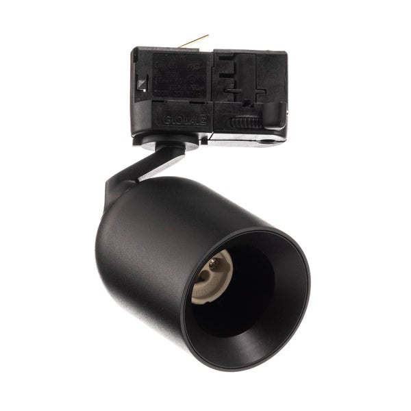 Schwarzer Schienenstrahler mit verstellbarem Kopf und Adapter für Stromschienen