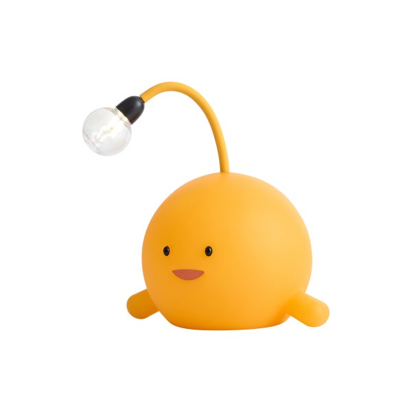 Gelbe Nachtlampe in Form eines Fisches mit Glühbirne