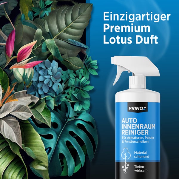 Prinox® Profi Auto Innenraum Reiniger Set 500ml - Cockpitpflege Auto für die Innen Reinigung von Kunststoff, Polster, Leder & Armaturen - Autopflege Innenraumreiniger mit Bürste - Cockpit Reiniger