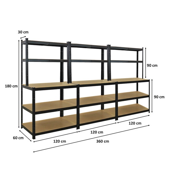 PROREGAL Mega Deal 3x Profi Werkbank GIANT BEAST HxBxT 180x100x60cm Fachlast 175kg Schwarz, Werkbankregal, SArbeitstisch