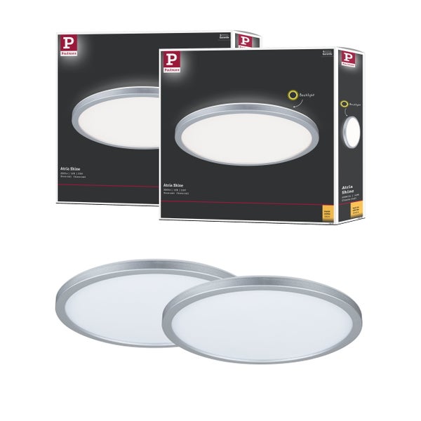 Produktetikett mit Entsorgungshinweisen, Recycling-Informationen, technischen Symbolen fuer LED-Leuchten, CE-Kennzeichnung und Barcode.