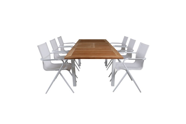 Panama Gartenset Tisch 90x160/240cm und 6 Stühle Alina weiß, natur. 90 X 160 X 76 cm