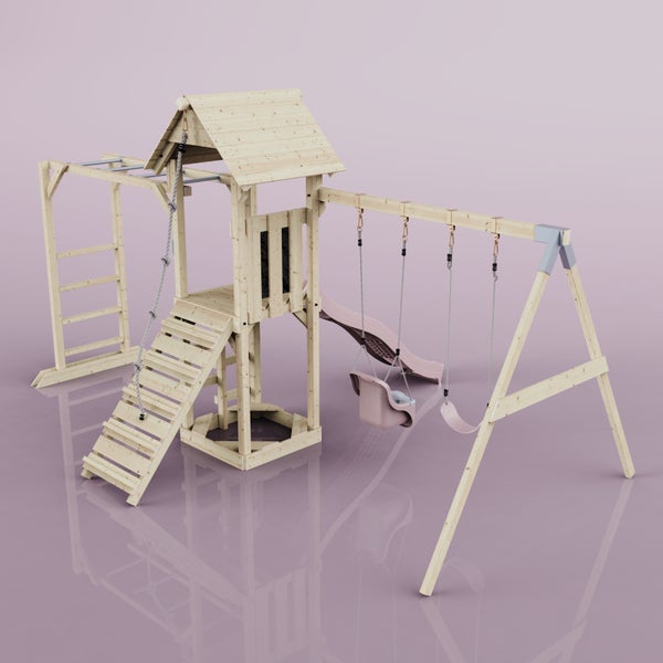 OutdoorToys Spielturm Örebro aus Holz in Rosa Babyschaukel