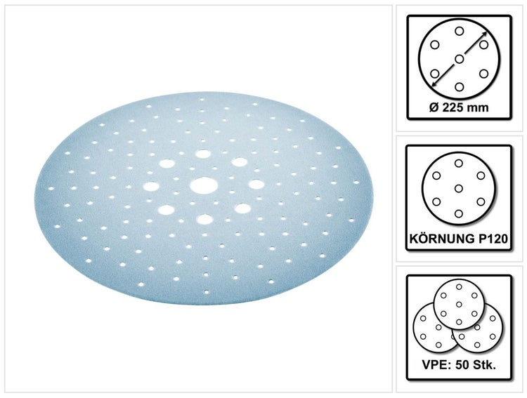 Festool STF D225/128 Schleifscheibe Granat P120 225 mm 50 Stk. ( 2x 205657 ) für Langhalsschleifer PLANEX