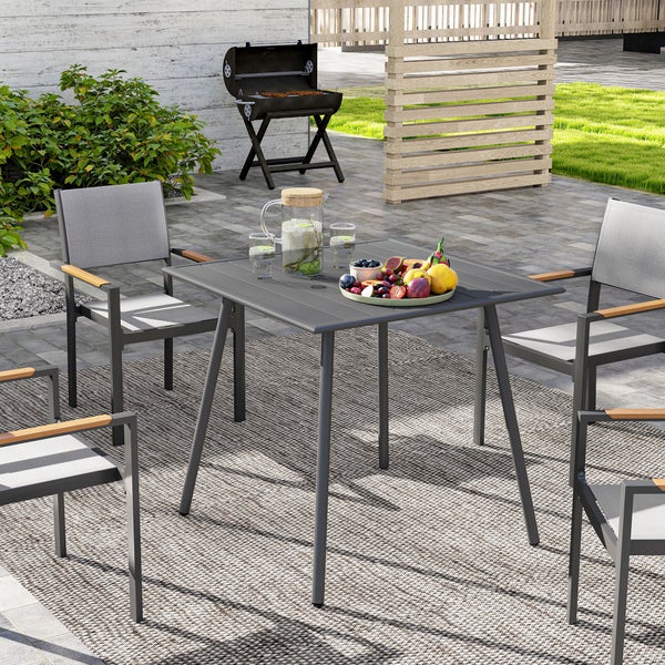 Outsunny Gartentisch Stahl 80 x 80 x 74 cm Wetterfest Buffettisch mit Stahlrahmen, rutschfest Campingtisch 4 Personen Balkontisch Terrassentisch Outdoor Esstisch für Garten, Terrasse, Balkon, Grau