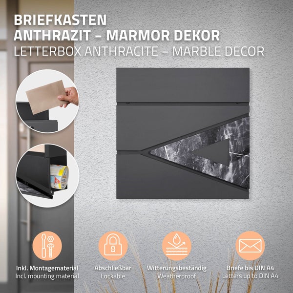 Briefkasten anthrazit mit Marmordekor, abschliessbar und wetterbeständig