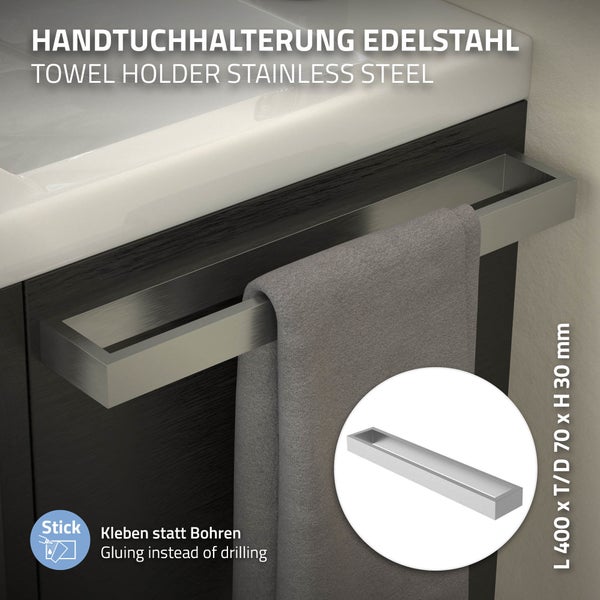 ML-Design Handtuchhalter ohne Bohren 40 cm, Silber, aus Edelstahl, Wandmontage, Badetuchhalter Wand zum kleben für Badezimmer & Küche, Modern, Handtuchstange Wandhalter selbstklebend für Handtücher