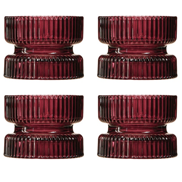 Windlicht aus geriffeltem Glas in Dunkelviolett.