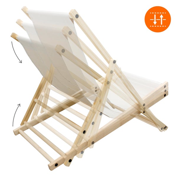 ECD Germany 2er Set Liegestuhl klappbar aus Holz, 3 Liegepositionen, Beige, bis 120kg, Gartenliege Sonnenliege Relaxliege Strandliege Liege Strandstuhl Klappstuhl, für den Garten, Terrasse und Balkon
