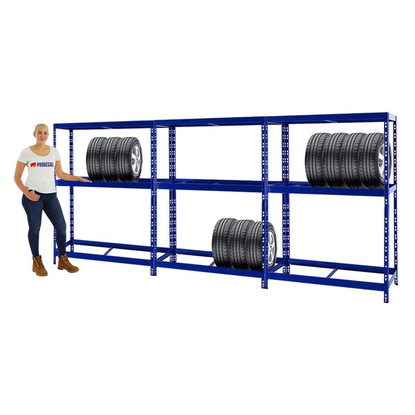 PROREGAL Mega Deal 3x Reifenregal Tiger mit Fachboden HxBxT 180 x 130 x 50 cm Bis Zu Insgesamt 36 Reifen Blau