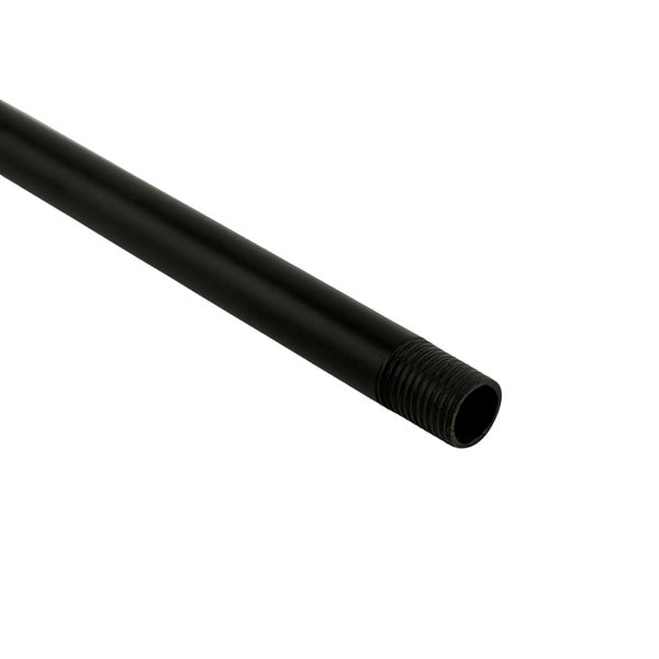 Schwarzes Rohr mit Außengewinde aus Stahl für Möbelbau und Heimwerkerprojekte.