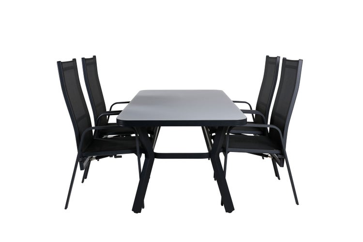 Virya Gartenset Tisch 90x160cm und 4 Stühle Copacabana schwarz, grau. 90 X 160 X 74 cm