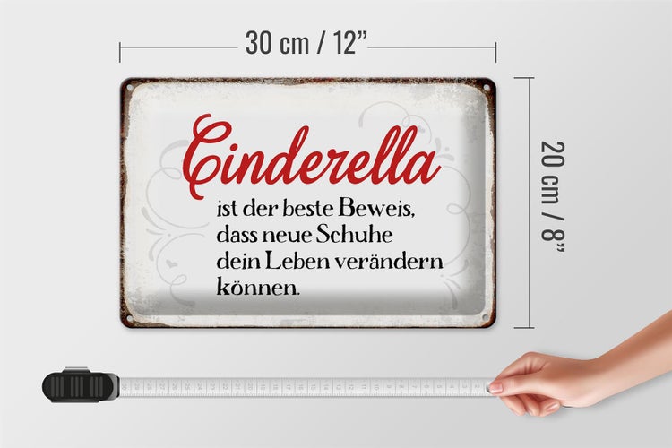 Blechschild Spruch 30x20cm Cinderella beste Beweis Schuhe