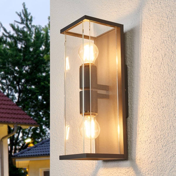 Lucande Wandleuchte außen Annalea (spritzwassergeschützt (Modern) in Schwarz aus Aluminium (2 flammig, E27) - Außenwandleuchten Wandlampe Led Außenlampe Outdoor für Außenwand/Hauswand