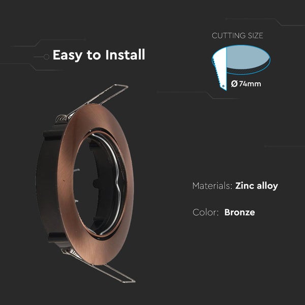 Einbaustrahler aus Zinklegierung, einfache Installation, 74 Millimeter Durchmesser