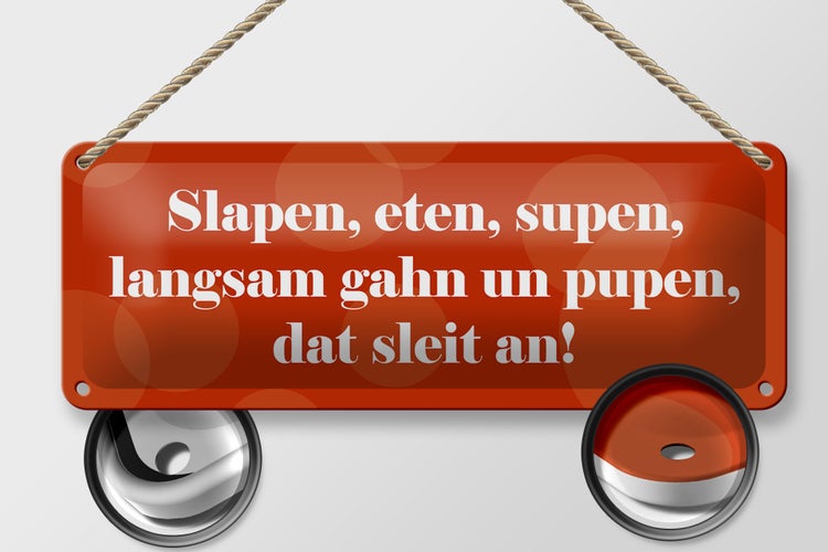 Blechschild Spruch 27x10cm Slapen eten supen langsam gahn Dekoration
