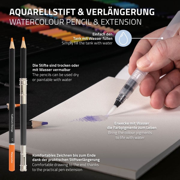 ECD Germany 78er Aquarell Buntstifte Set für Kinder und Erwachsene, Leuchtende Pigmente, Professionelles Zeichnen Art Set, Wasserlösliche Farbstifte zum Vermischen, Zeichnen & Malen, mit Aquarellblock