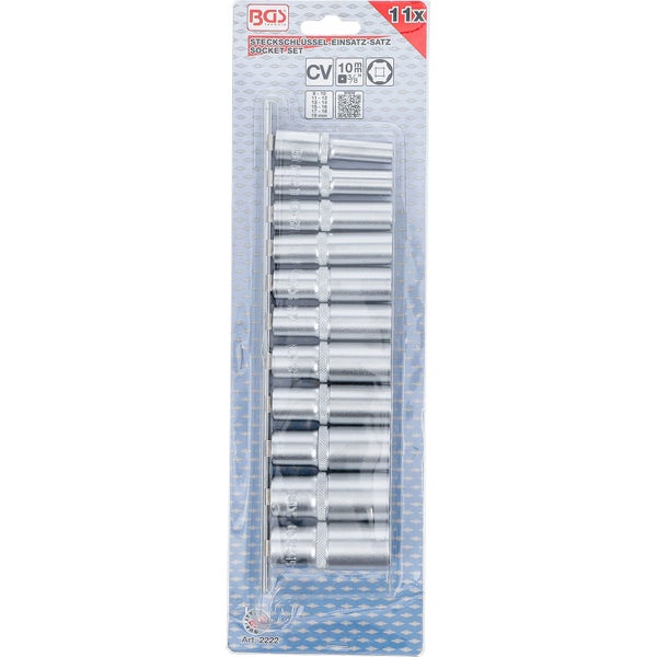 BGS Steckschlüssel-Einsatz-Satz Sechskant tief Antrieb Innenvierkant 10 mm (3/8) SW 8 - 19 mm 11tlg. - 2222