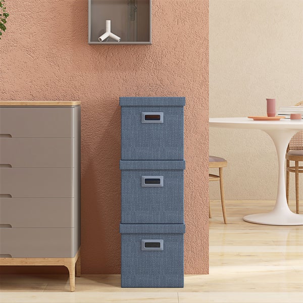HOMCOM Aufbewahrungsbox 3er-Set Stapelbare Aufbewahrungswürfel, Faltbare Aufbewahrungskiste für Wohnzimmer, Schlafzimmer, 30 x 30 x 29 cm, Blau