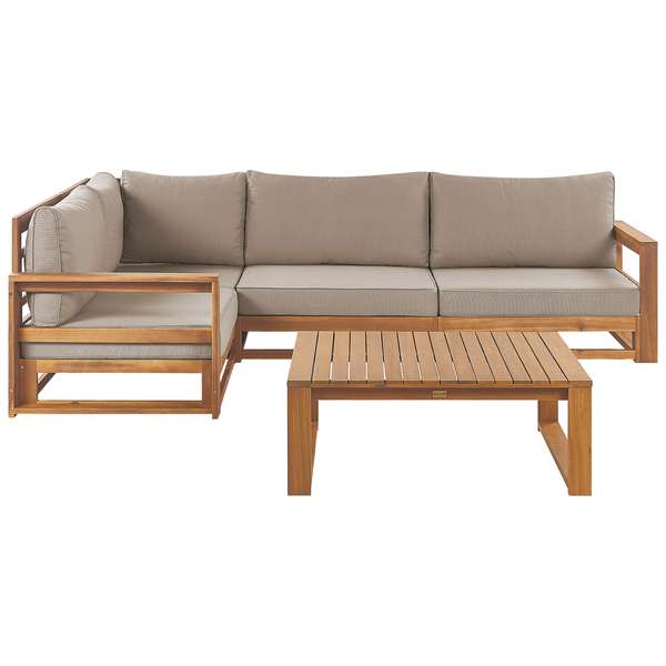 Gartenmöbelset mit Ecksofa und Tisch aus Holz