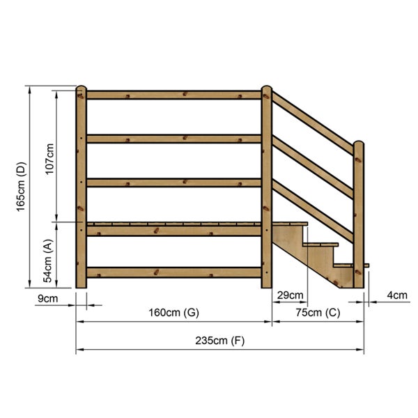 Technische Zeichnung einer Holztreppe mit Maßangaben