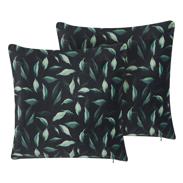 Dekokissen 2er Set TOADFLAX Samtstoff 45 x 45 cm Grün Schwarz Pflanzenmuster