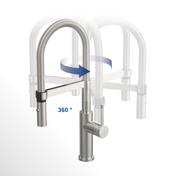 Villeroy & Boch Steel Expert Compact Küchenarmatur, Hochdruck, Wasserhahn Küche mit Umschaltfunktion und schwenkbarem Auslauf, Spültischarmatur wassersparend, Auslauf Höhe 143mm, Anthracite