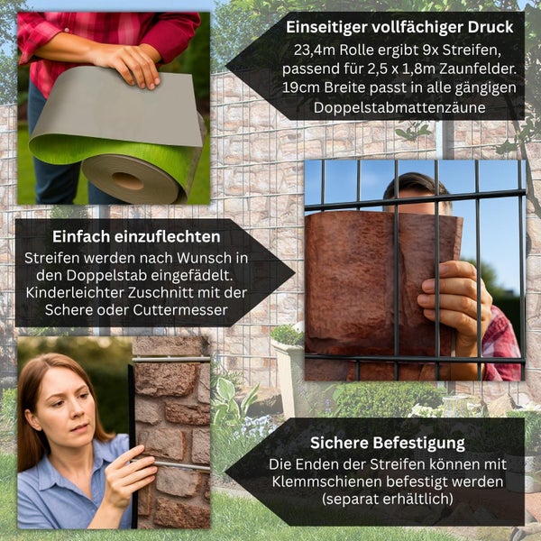 Sichtschutzstreifen für Doppelstabmattenzaun Montageanleitung