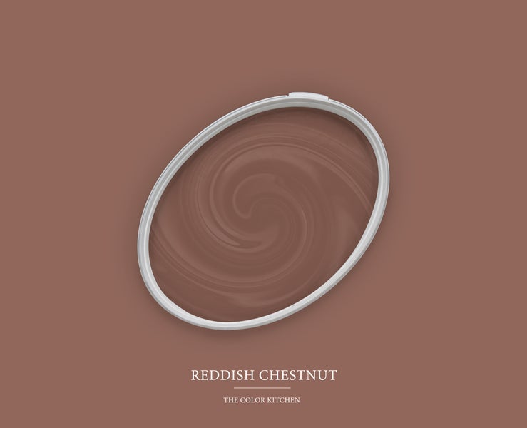 Wandfarbe Reddish Chestnut von The Color Kitchen als Farbwirbel in einem runden Gebinde.