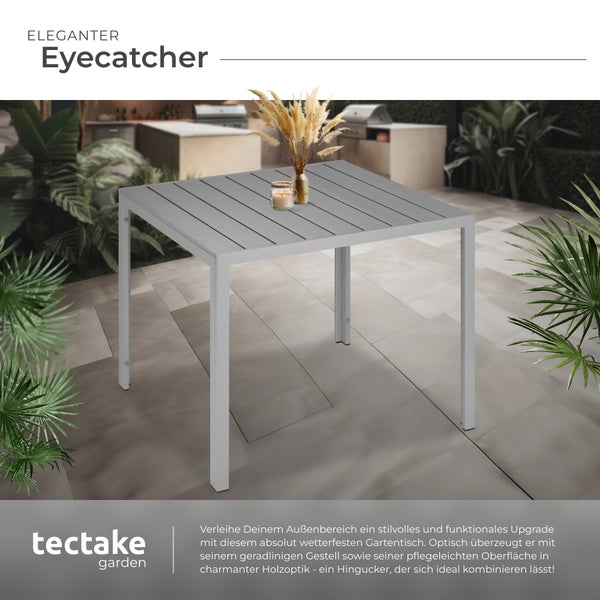 Gartentisch tectake Maren 90 x 90 x 74,5 cm aus Aluminium und Kunststoff silber