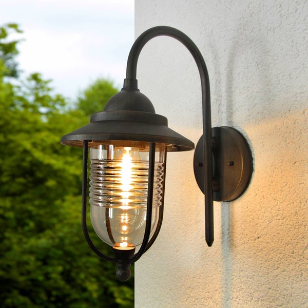 Lindby Wandleuchte außen Meret (spritzwassergeschützt (Retro, Vintage Antik) in Transparent aus Aluminium (1 flammig E27) - Außenwandleuchten Wandlampe Led Außenlampe Outdoor für