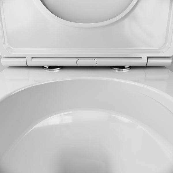 Nahaufnahme eines Toilettensitz-Scharniers mit Quick-Release-Funktion zum einfachen Abnehmen für die Reinigung.