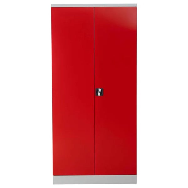 PROREGAL Stahlschrank Bee 7 Fachböden HxBxT 195 x 92 x 42 cm Pulverbeschichtetes Fachbodenmaterial Grau & Rot