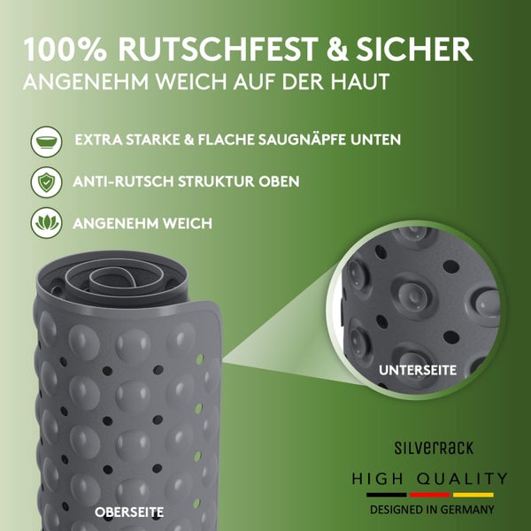 SilverRack Badewannenmatte 100x40 cm (Anthrazit) - Antirutschmatte Badewanne BPA frei für Kinder und Babys - Duschmatte schimmelresistent & maschinenwaschbar - Badematte rutschfest