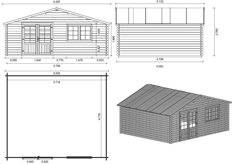 Gartenhaus, Gerätehaus 30m2 - 6x5m - 40mm