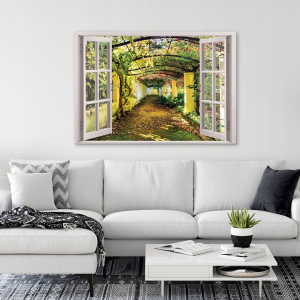 Bilder Fenster Garten Modern Leinwandbild Wohnzimmer 80X60 cm