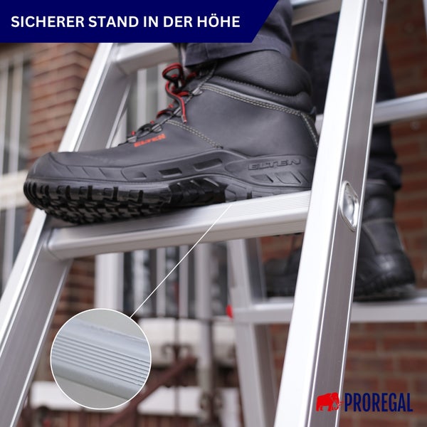 PROREGAL Alu 3-in-1 Mehrzweckleiter APOLLO 4 meter 4x4 Sprossen Traglast 150kg Aluminium Silber