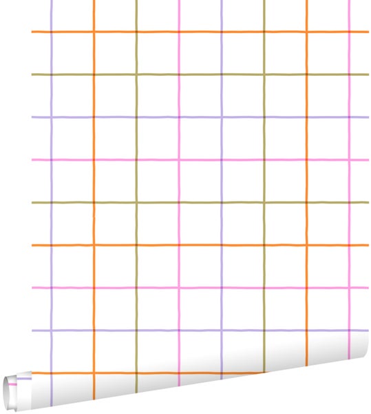 Tapete mit buntem Karomuster aus feinen Linien