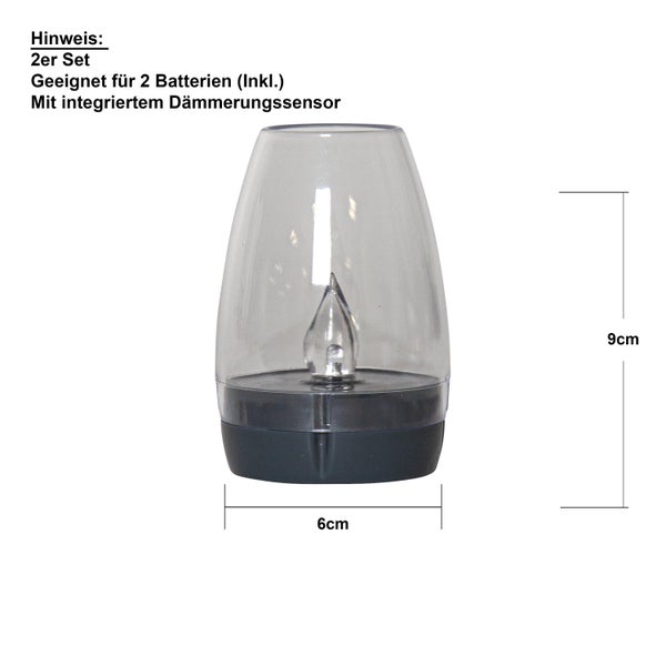 Dekorative LED Lampe mit Dämmerungssensor, geeignet für den Innenbereich, circa 9 cm hoch und 6 cm breit