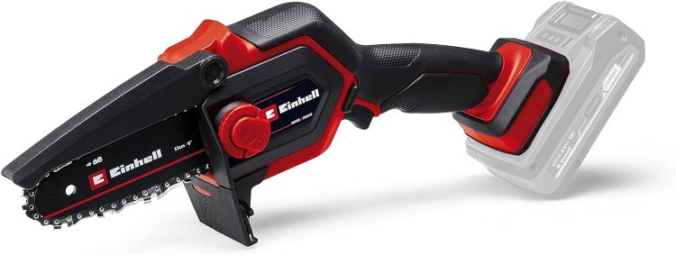 Einhell Akku-Astkettensäge mit 15 Zentimeter Schwertlänge und 18 Volt Power X-Change Akku.