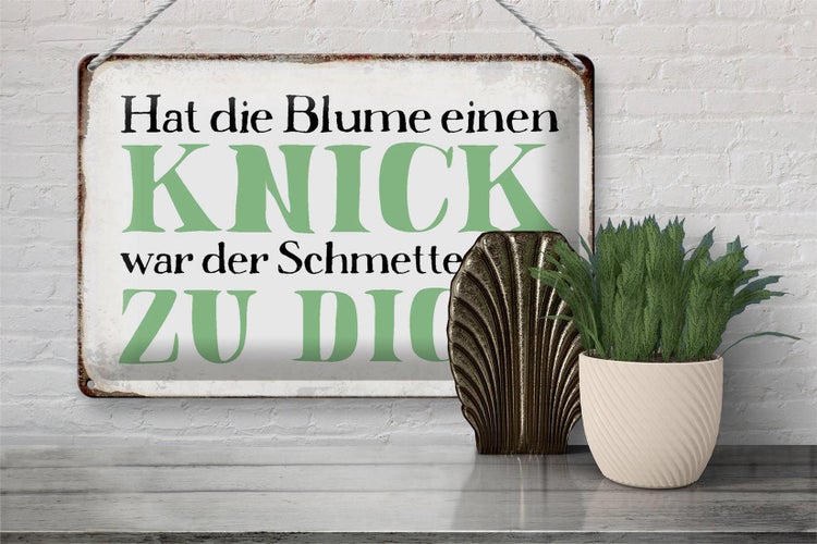 Blechschild Spruch 30x20cm Blume Knick Schmetterling dick