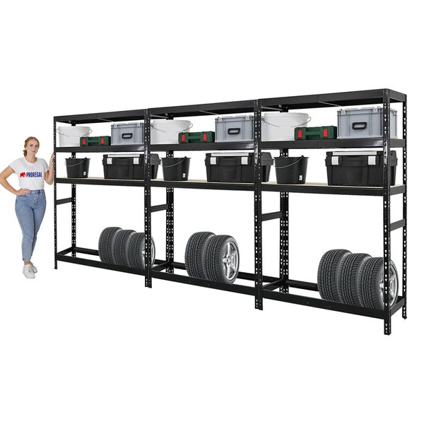 PROREGAL Mega Deal 3x Reifenregal Tiger HxBxT 180 x 120 x 40 cm bis zu 6 Reifen auf 1 Ebene mit 3 Fachboden Schwarz